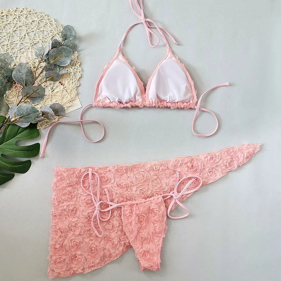 Bikini Bodysuit Swimwear Women With Skirt Bathing Suit Summer New Ruffle Splice Print Beachwear Holiday Bikini Cover Ups Outfits