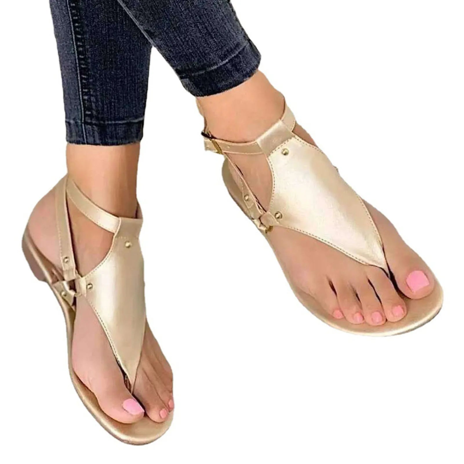 Women's Sandals Simple Clip Toe Flat Shoes Herringbone Shoes Outdoor Sandals Fashion Lightweight Flat Sandals V-Shaped Sandals