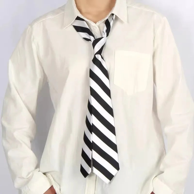 5CM Black White Striped Neckties For Men Formal Dress Neckwear Silk Imitation Narrow Neck Ties Women Shirts Casual Daily Cravate