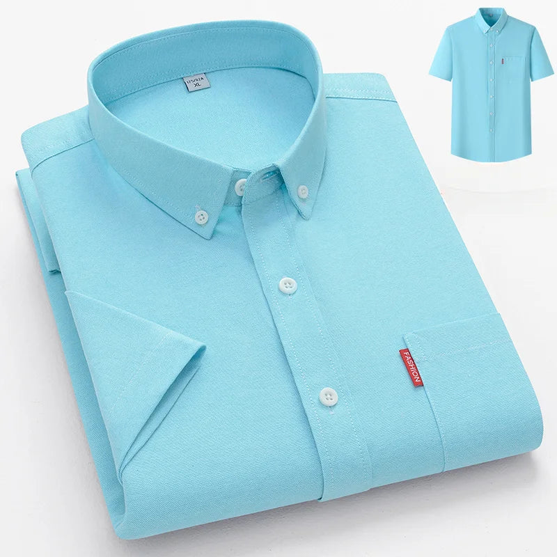 Lynett Lamar Men's 100% Cotton Oxford Short Sleeve Shirt — Slim Fit Summer