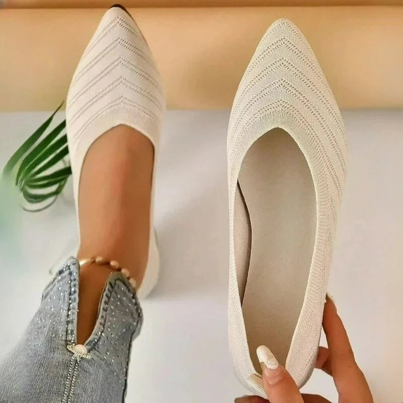 Women's Shoes Pointed Toe Flat Shoes Solid Color Knitted Women Loafers Breathable Slip on Shoes Designer Shallow Casual Shoe