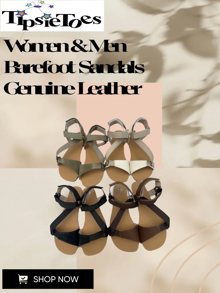 Tipsietoes 2024 Summer  Barefoot Leather Flat Sandals For Women Men Shoes With New MInimalist Soft Sole Light Weight