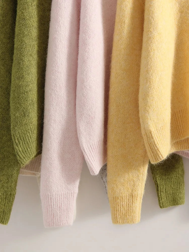 Women's Winter Sweater 2025 Warm Pullovers O Neck Knitwear Loose Knit Jumpers Basic Brown Sweaters For Women Winter Pink