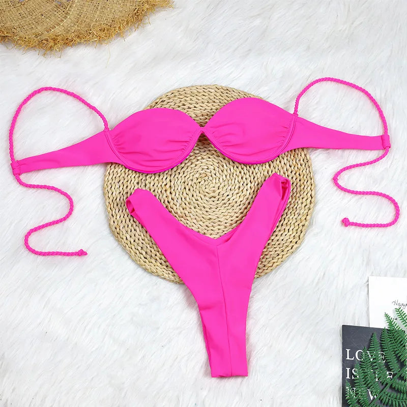 2026 New Bikini Two-Piece Sets Bathing Suit Lady New Fashion Sexy Solid Color Casual Bathing Suit Women Micro Bikini Swimwear