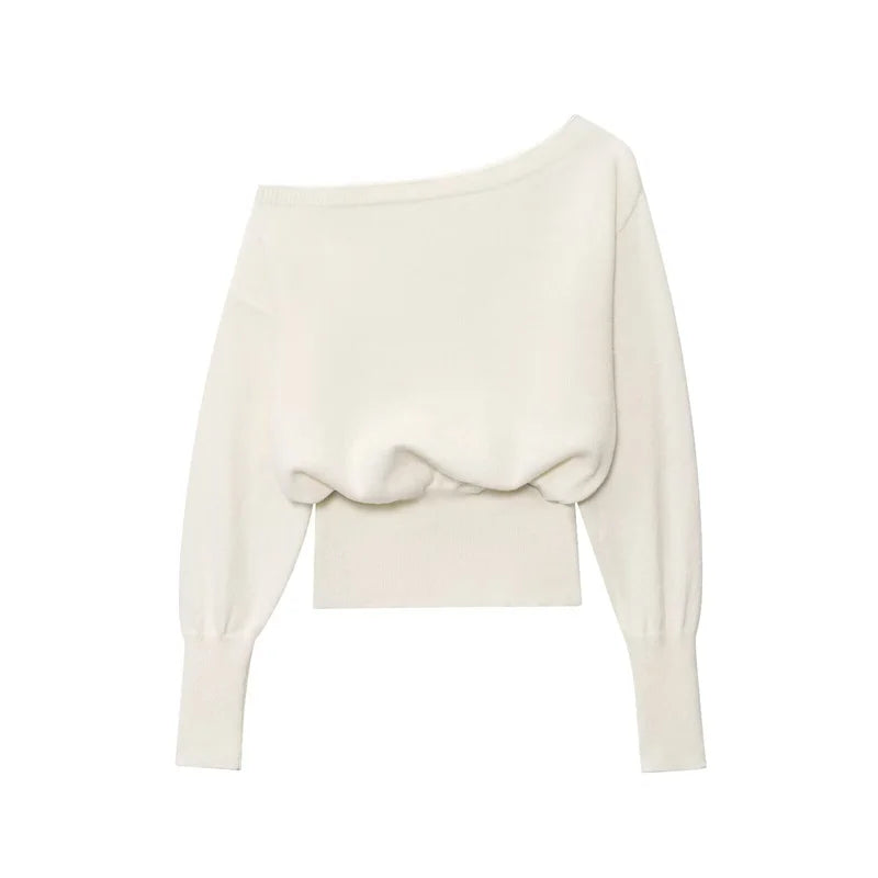 Women's sweater 2025 new American off-the-shoulder loose slim one-shoulder sweater spring and autumn fashion irregular top
