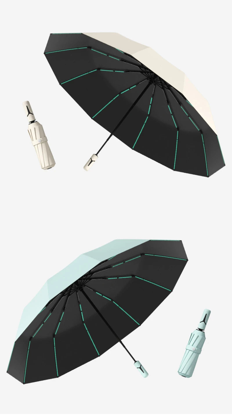 Extra Large Auto Open Close Umbrella Windproof Reverse Fold Sun Rain UV Protection Black Layer Sunshade for Outdoor Travel Use