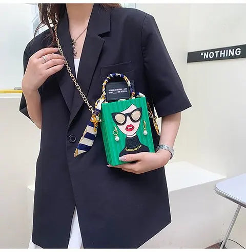 Woman Purses and Handbags Beauty Women Shoulder Bag Scraf Pearl Decorated Party Bag Funny Clutch Bag Crossbody Bag