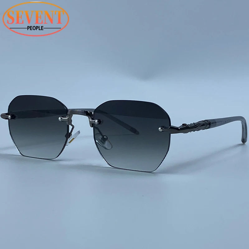 Steampunk Rimless Square Sunglasses Men 2026 Luxury Designer Vintage Metal Polygon Outdoor Sun Glasses Male Frameless Shades