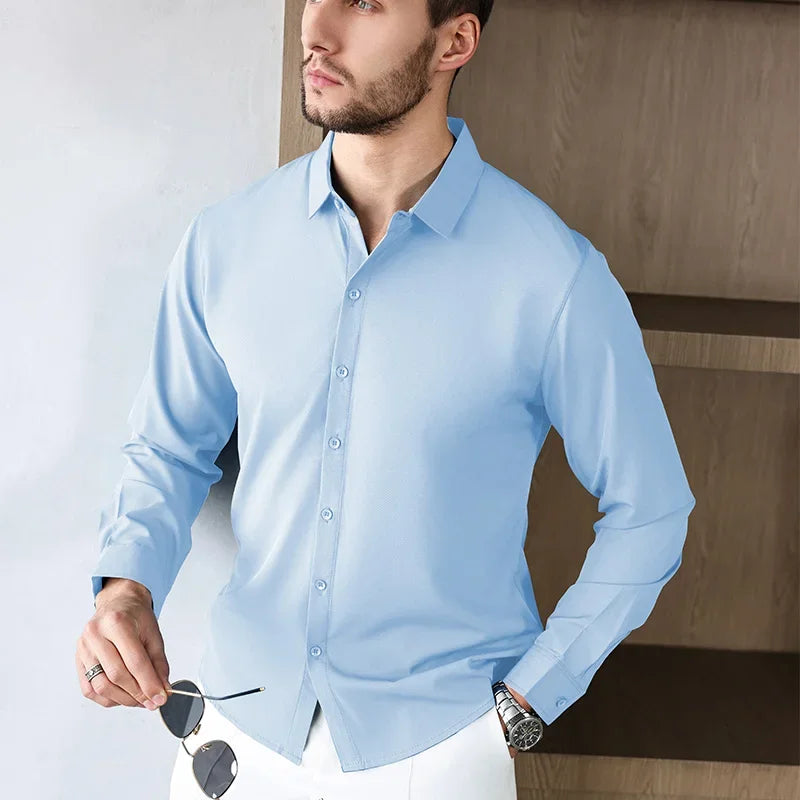 Lynett Lamar Men's Smart Casual Stretch Shirt — Wrinkle-Free Long Sleeve