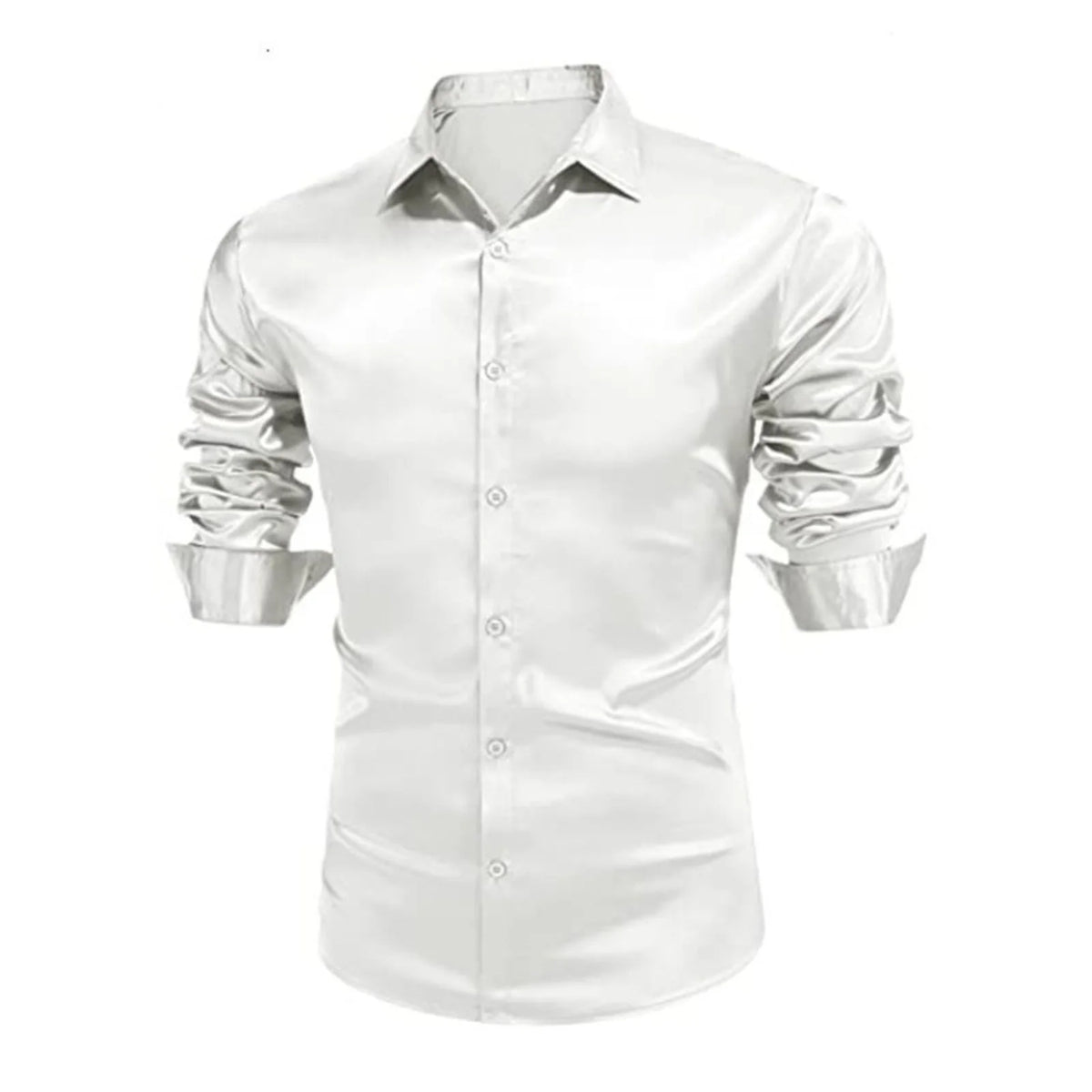 Lynett Lamar Men's Ice Silk Wrinkle-Resistant Non-Iron Long Sleeve Shirt — Slim Fit Glossy Business Casual