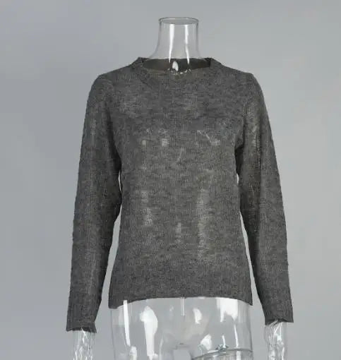 Women's Sweater 2025 Spring Autumn New Comfortable Round Neck Long Sleeve Casual Knitted Basic Semi Transparent Pullover Sweater