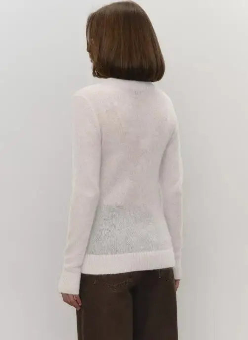 Women's Sweater 2025 Spring Autumn New Comfortable Round Neck Long Sleeve Casual Knitted Basic Semi Transparent Pullover Sweater