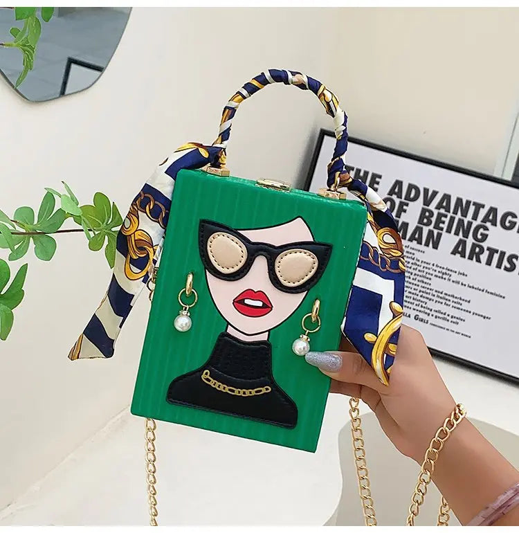 Woman Purses and Handbags Beauty Women Shoulder Bag Scraf Pearl Decorated Party Bag Funny Clutch Bag Crossbody Bag