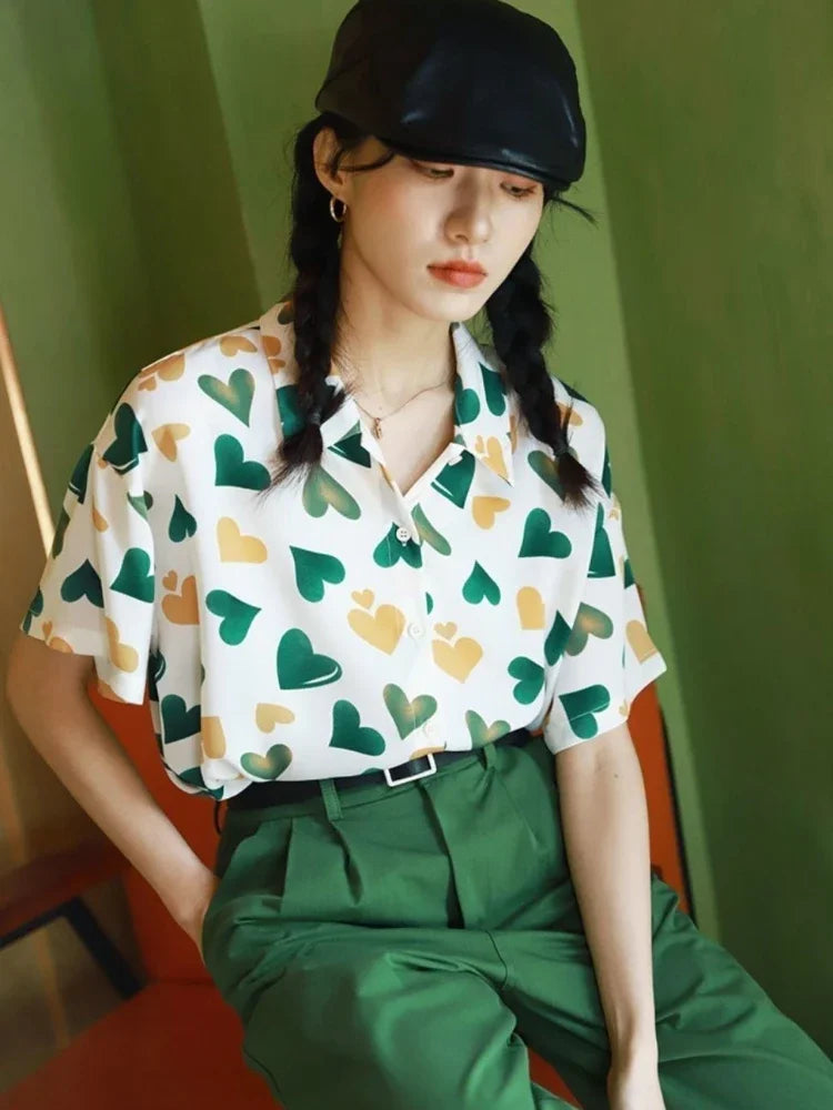 Woman Top Love Shirts & Blouses for Women Green New Collection 2025 Elegant and Youthful S Y2k Fashion Clothing Sales Cool Cute