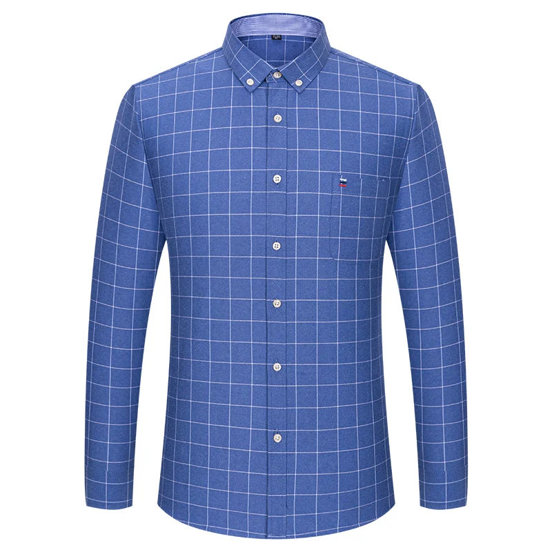 Lynett Lamar Men's 100% Cotton Oxford Plaid Long Sleeve Dress Shirt — Regular Fit Casual S–7XL