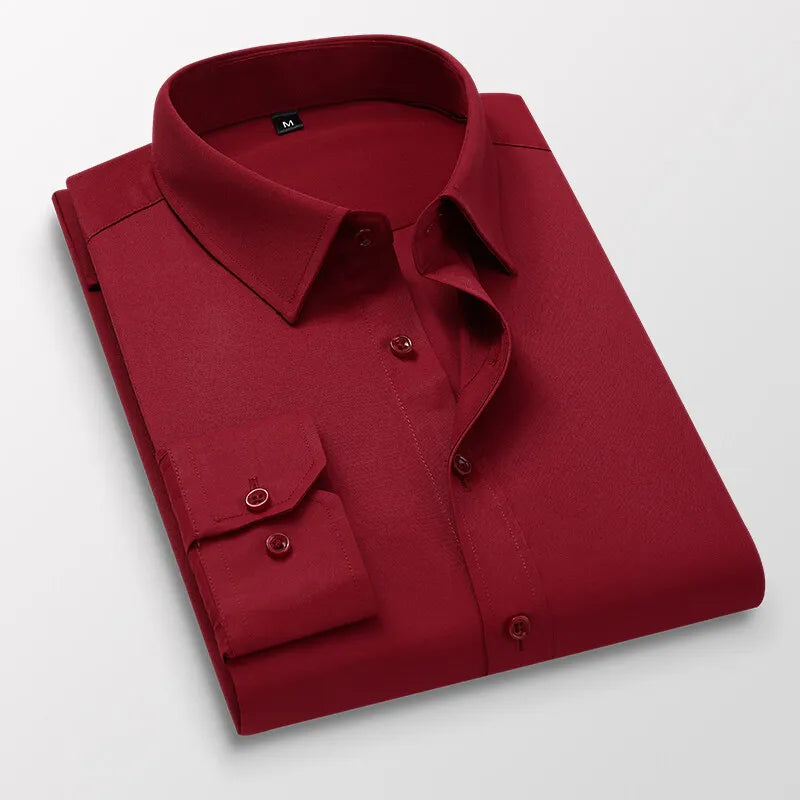 Lynett Lamar Men's Long Sleeve Business Casual Dress Shirt — Solid Colour Formal Wear M–8XL