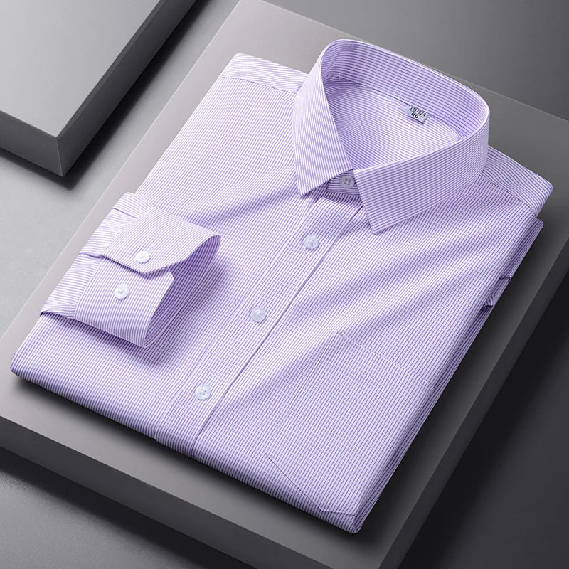 Lynett Lamar Men's Easy-Care Solid Long Sleeve Dress Shirt — Standard Fit Business & Office Up to 5XL