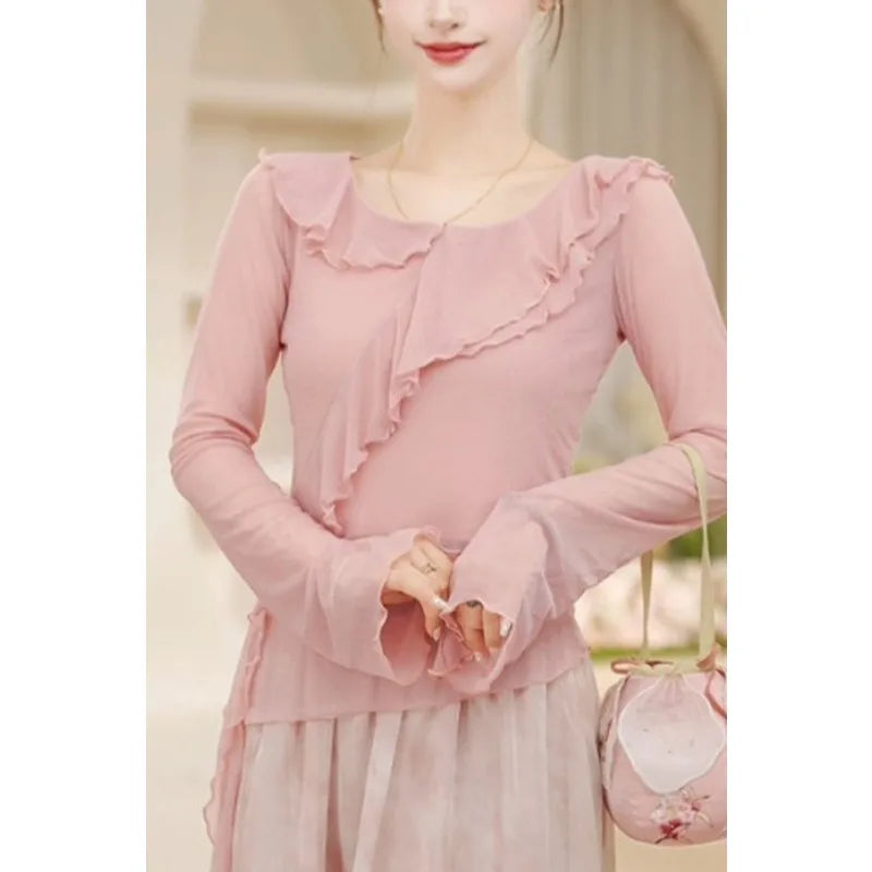 New Dance Clothes for Women Modern Adult Tops for Daily Dancing New Round Neck Long-sleeved Versatile Pullovers