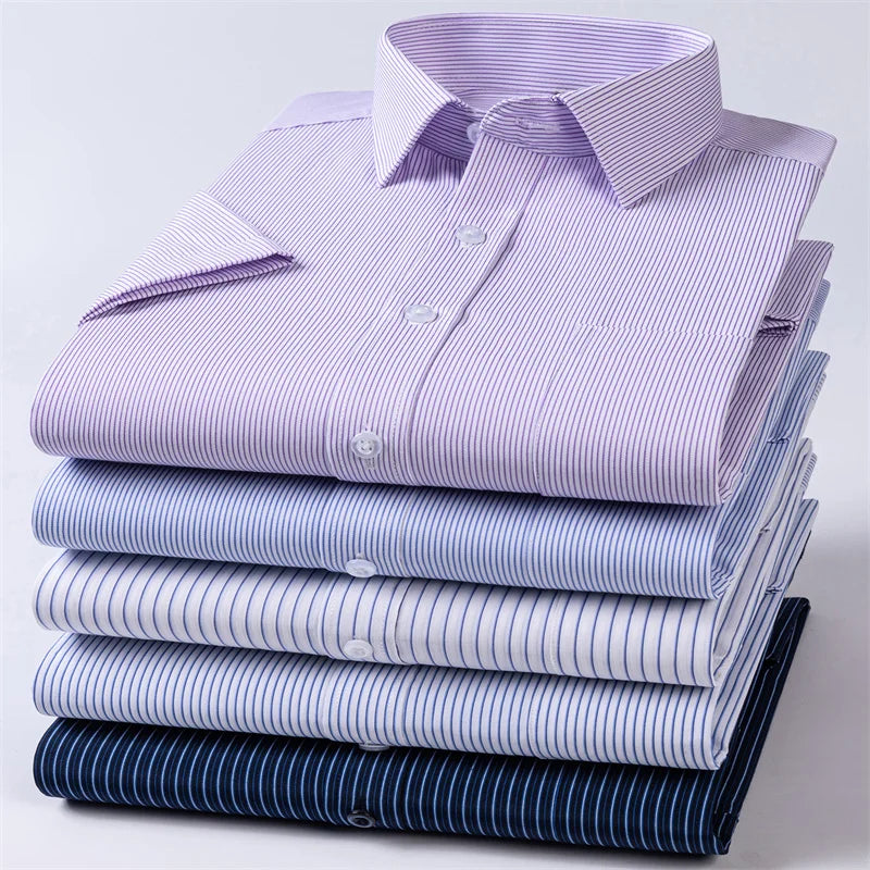 Lynett Lamar Men's Striped Short Sleeve Formal Shirt — Smart Casual Business Office Up to 6XL