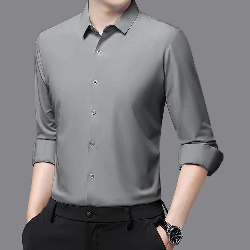 Lynett Lamar Men's Ultra-Stretch Silky Formal Shirt — Long Sleeve Business & Social
