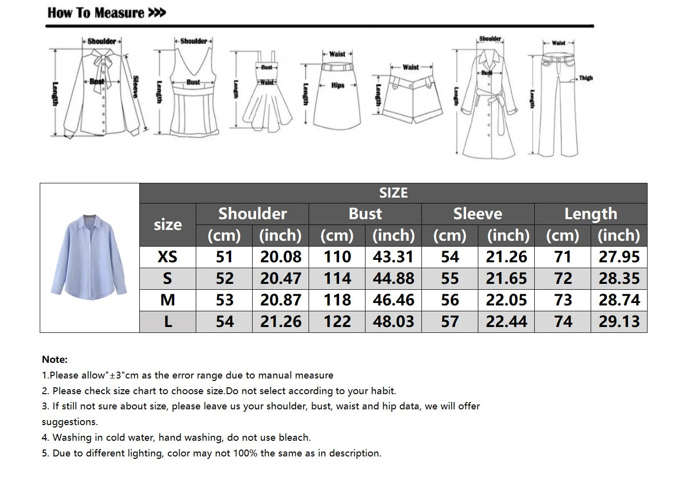 Blue Stripe Button-Down Shirt Women Oversized Fit Long Sleeve Spring Summer Elegant Office Casual Daily Wear Lightweight Top