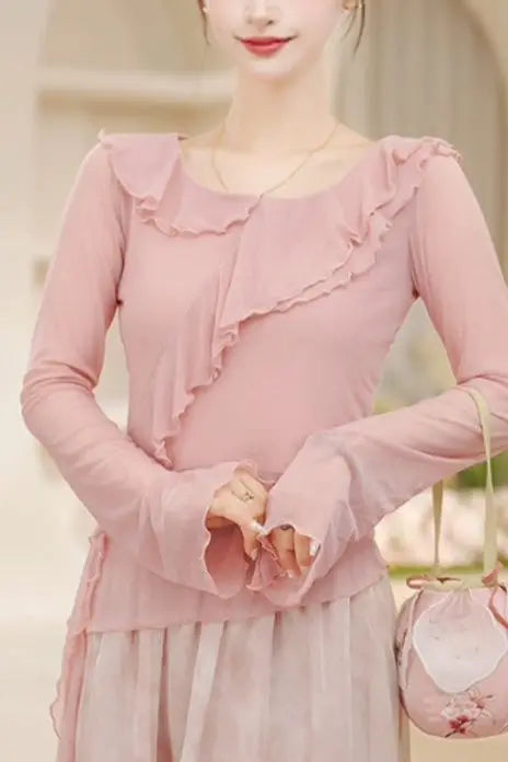 New Dance Clothes for Women Modern Adult Tops for Daily Dancing New Round Neck Long-sleeved Versatile Pullovers
