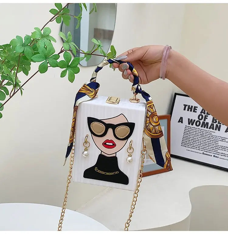 Woman Purses and Handbags Beauty Women Shoulder Bag Scraf Pearl Decorated Party Bag Funny Clutch Bag Crossbody Bag
