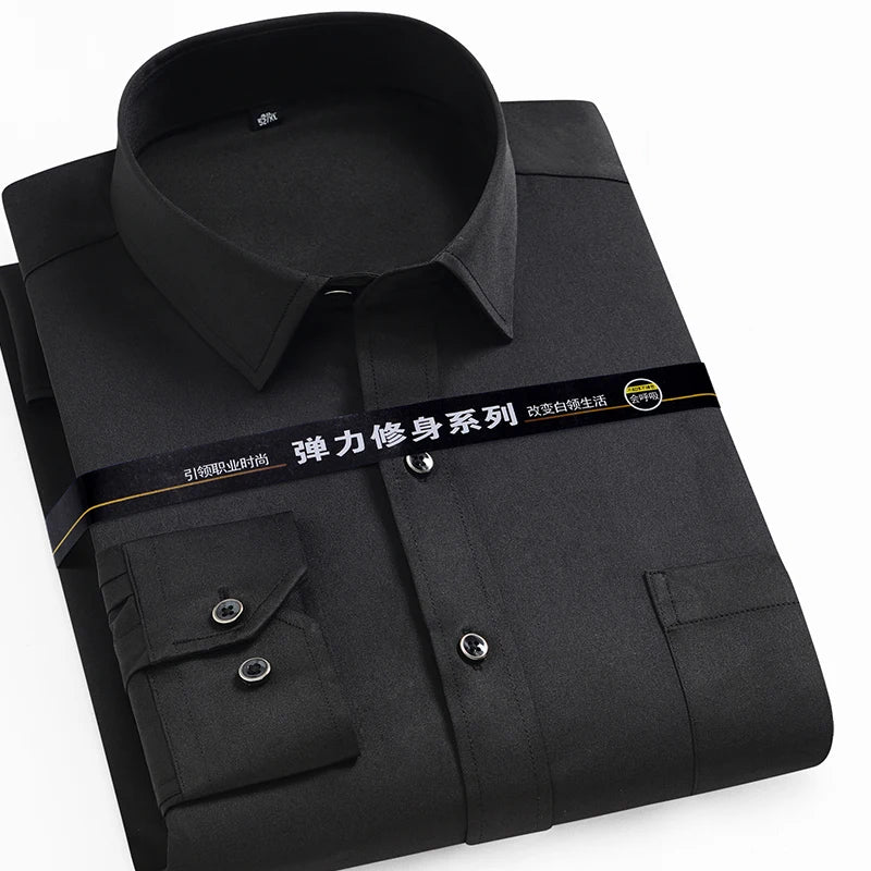 Lynett Lamar Men's Mandarin Collar Long Sleeve Dress Shirt — Patch Pocket Smart Casual Business S–4XL