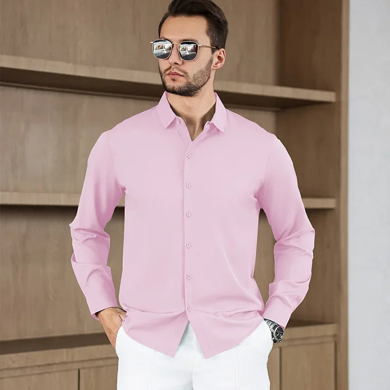 Lynett Lamar Men's Smart Casual Stretch Shirt — Wrinkle-Free Long Sleeve
