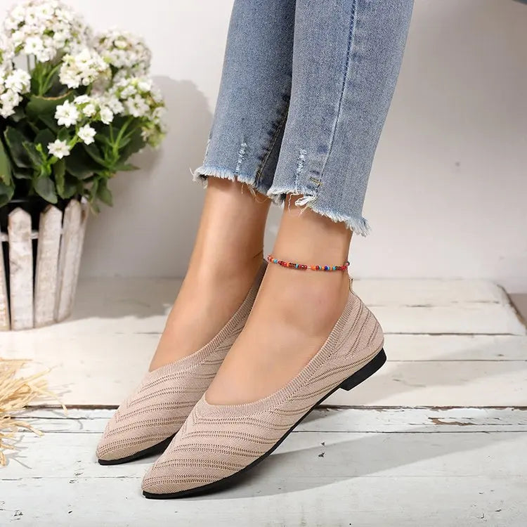 Women's Shoes Pointed Toe Flat Shoes Solid Color Knitted Women Loafers Breathable Slip on Shoes Designer Shallow Casual Shoe