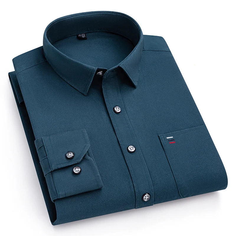 Men's 100% Pure Cotton Long Sleeve Dress Shirt — Solid Regular Fit Plus Size Up to 7XL