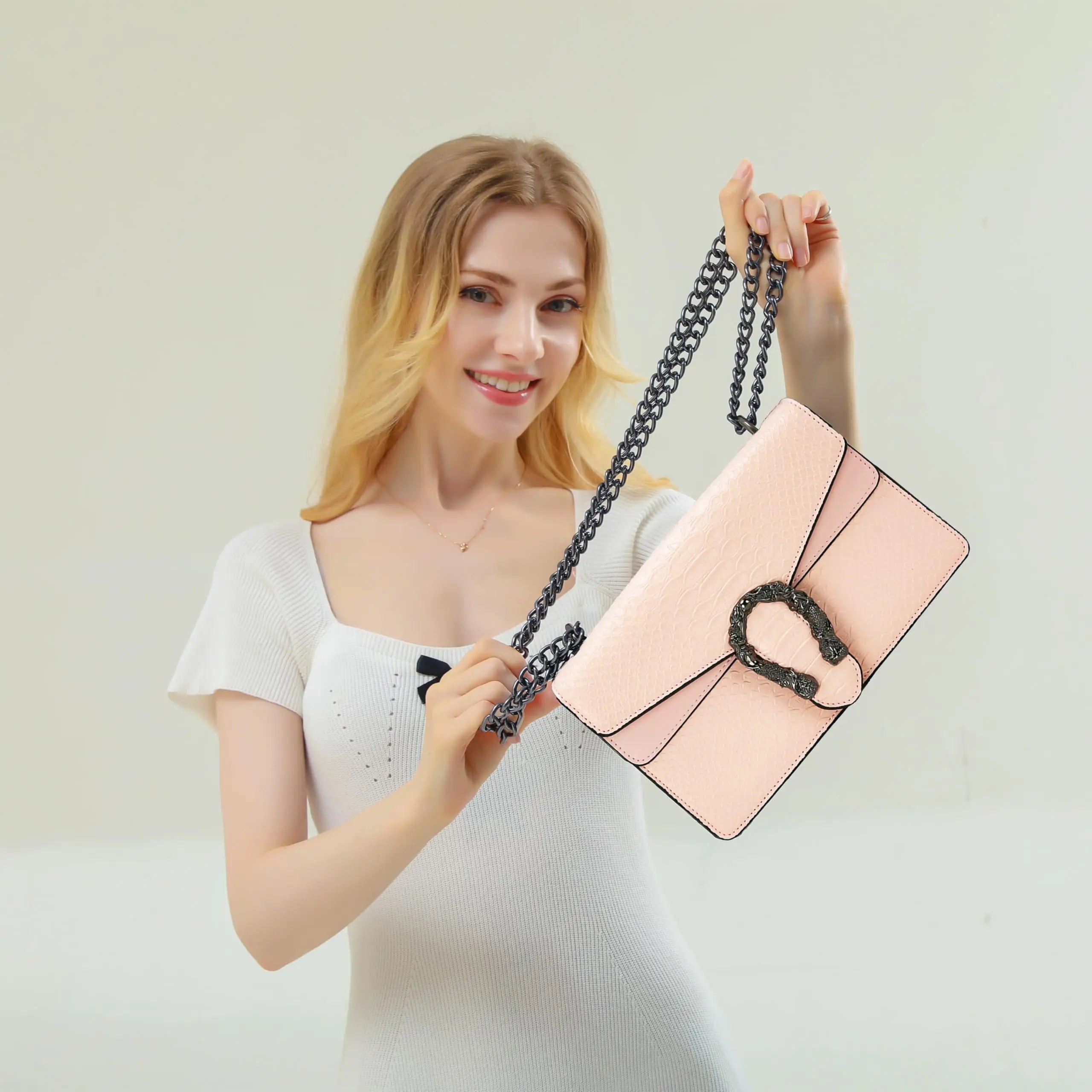 Shoulder Bag Crossbody Bag and Satchel Purse for Women - Fashion Snake Print Chain Purse Luxury PU Leather HandBag