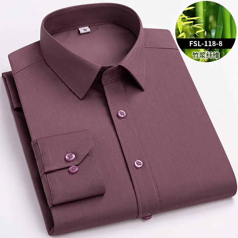 Lynett Lamar Men's Bamboo Fiber Slim Fit Anti-Wrinkle Long Sleeve Dress Shirt — Non-Iron Business Casual