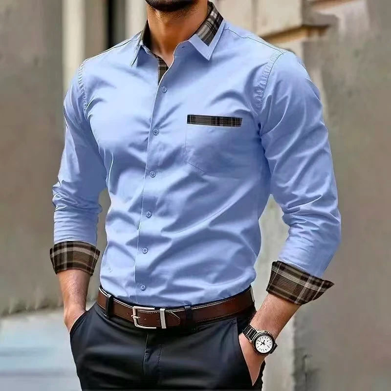 Men's Silk-Blend Plaid Long Sleeve Dress Shirt — 12 Colours Formal Casual Wedding