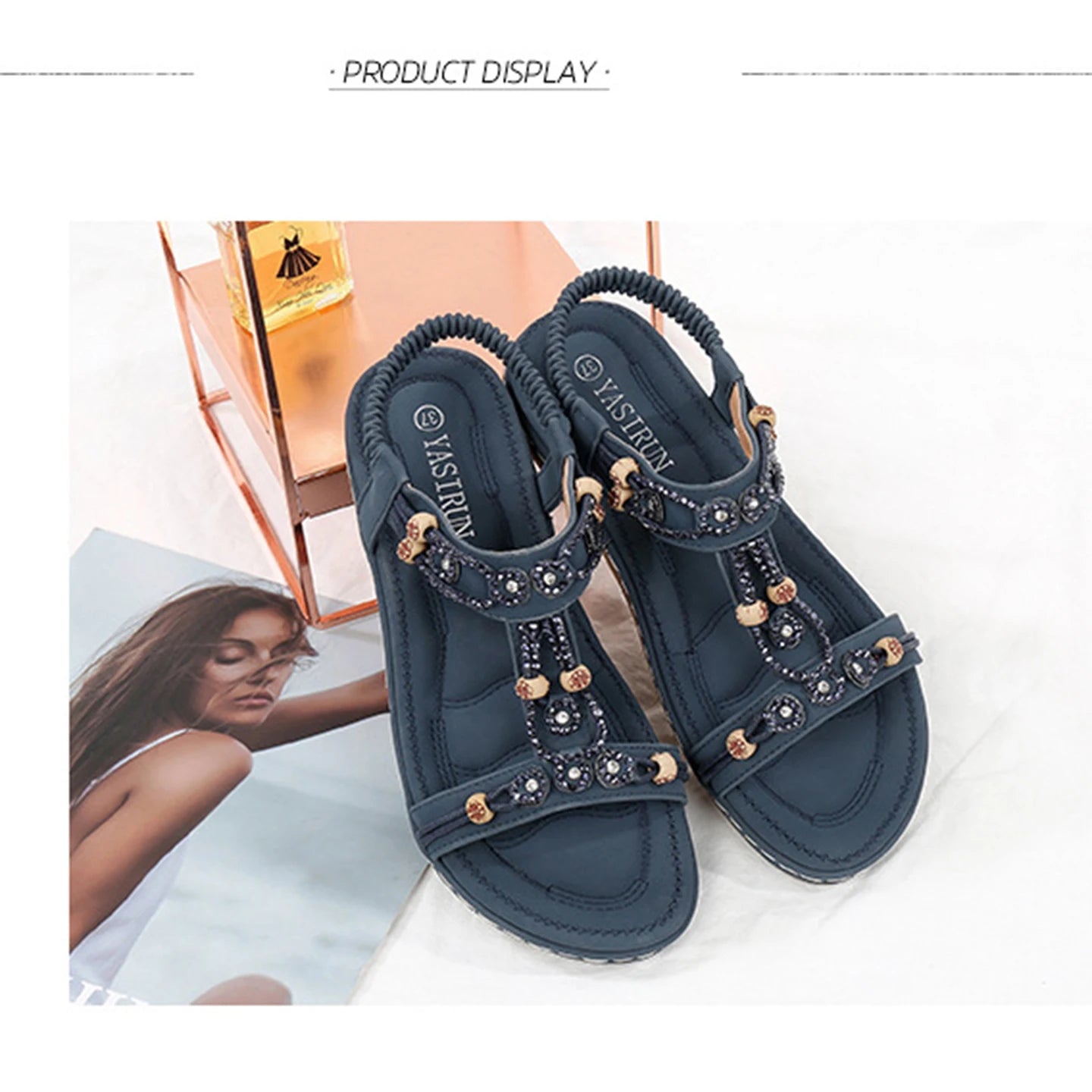 Fashion Women Sandals New Flat Sandals Women Summer Bohemia Style Outdoor Rhinestone Comfortable Beach Shoes Zapatos De Mujer