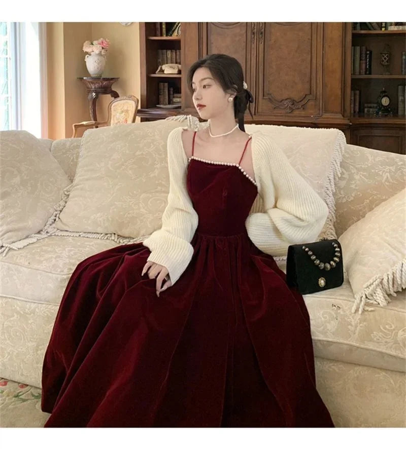 Velvet Dress Hepburn Long Skirt Women Clothing Party Dresses Vestido Dress