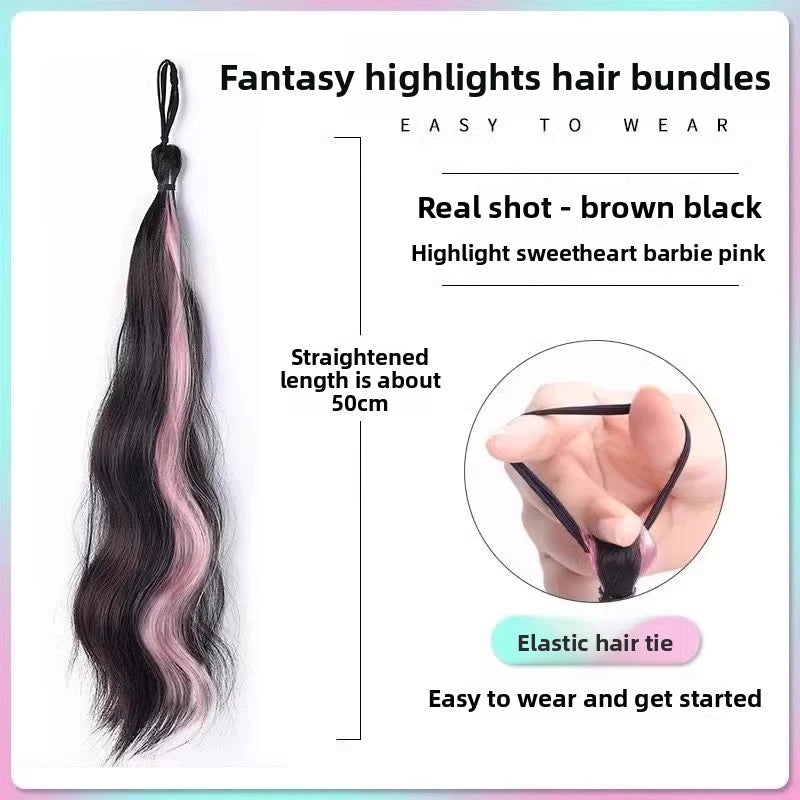 50cm Synthetic Self-Winding Hair Bundle With Elastic Loop DIY Hair Ponytail Bundle To Increase Hair Volume Bud Hair Bun