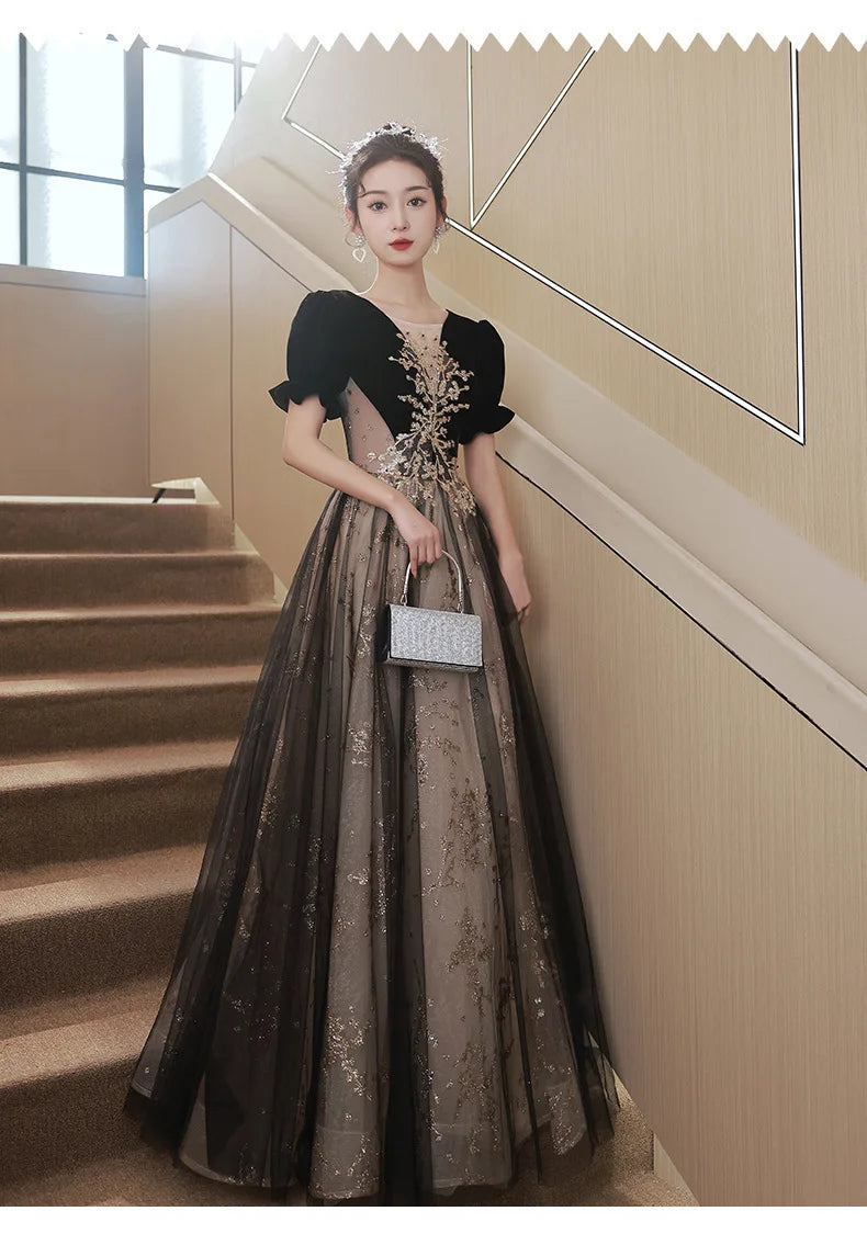 Elegant Women Evening Dress Light Luxury Vintage Appliques Long Banquet Gowns Female Formal Party Dresses Prom graduation dress