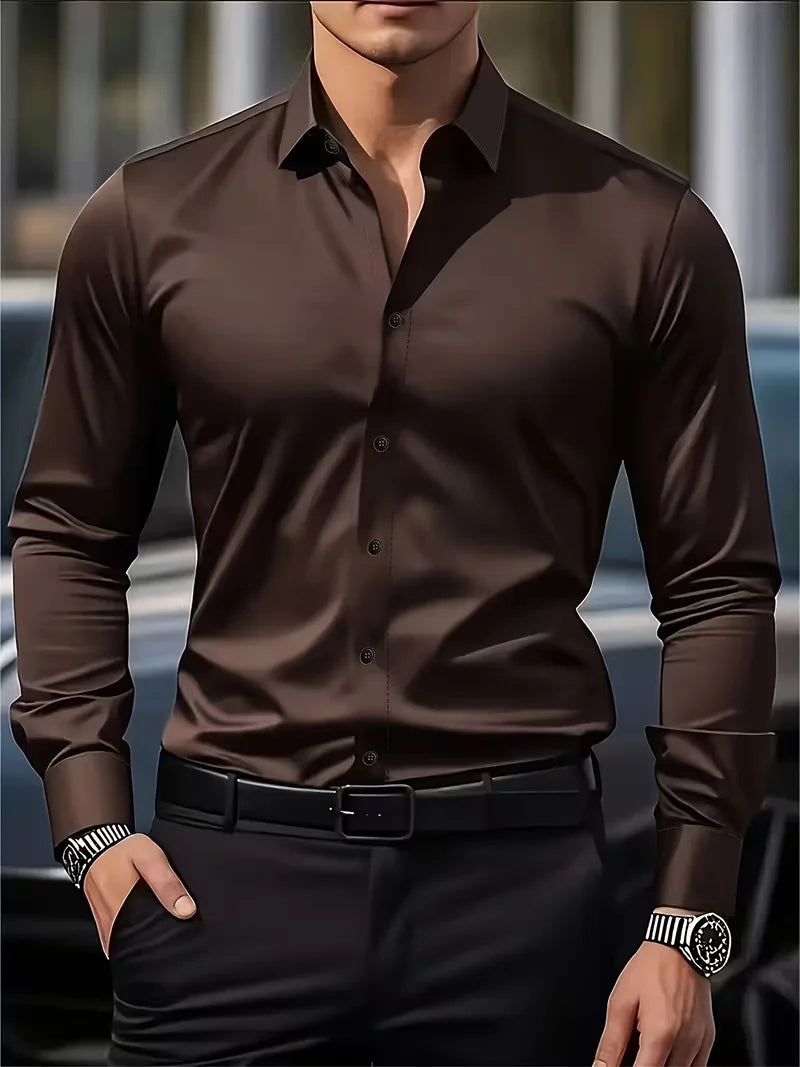 Lynett Lamar Men's Breathable Lightweight Long Sleeve Business Shirt — Summer Formal