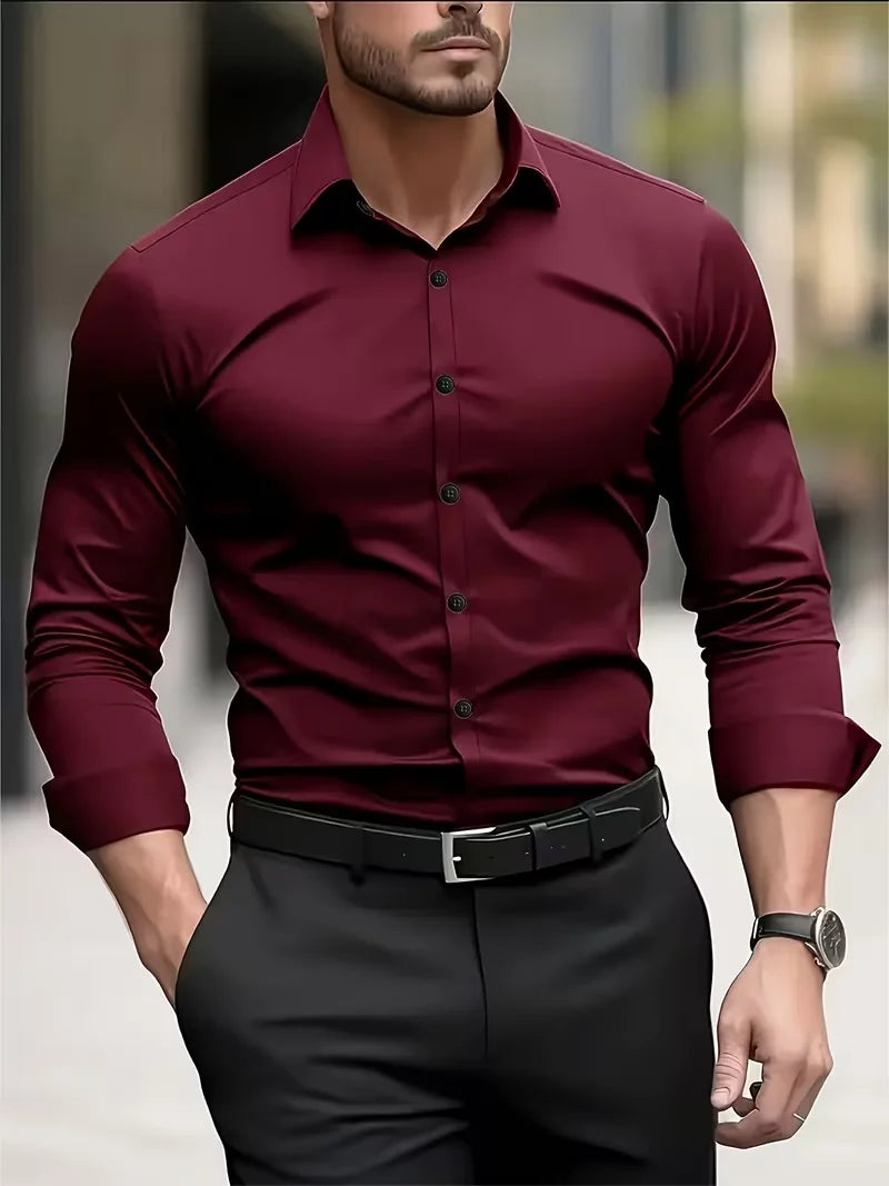 Lynett Lamar Men's Breathable Lightweight Long Sleeve Business Shirt — Summer Formal
