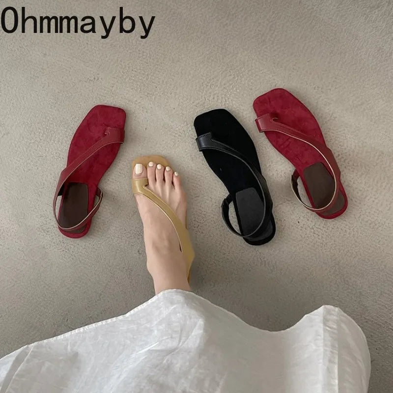 Women Flat Sandals Casual Soft Leather Suede Square Clip Toe Summer Shoes for Women Beach Party Daily Wear Sandalias Mujer
