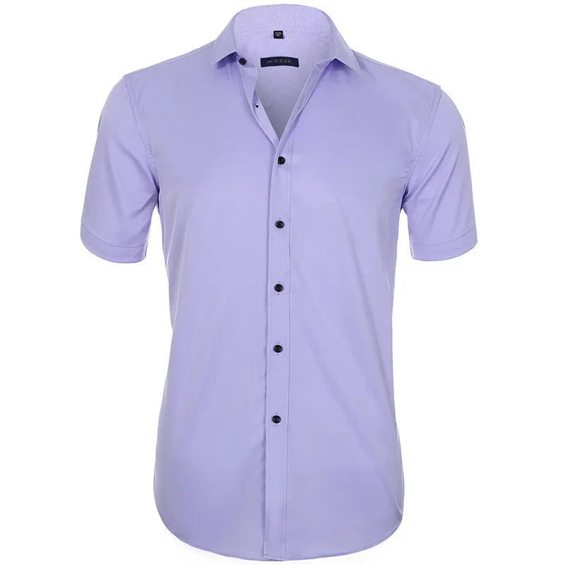 Men's Slim Fit Stretch Long Sleeve Dress Shirt — Square Collar Elegant Business Social