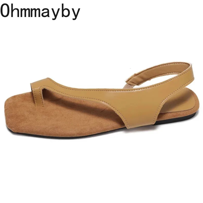 Women Flat Sandals Casual Soft Leather Suede Square Clip Toe Summer Shoes for Women Beach Party Daily Wear Sandalias Mujer