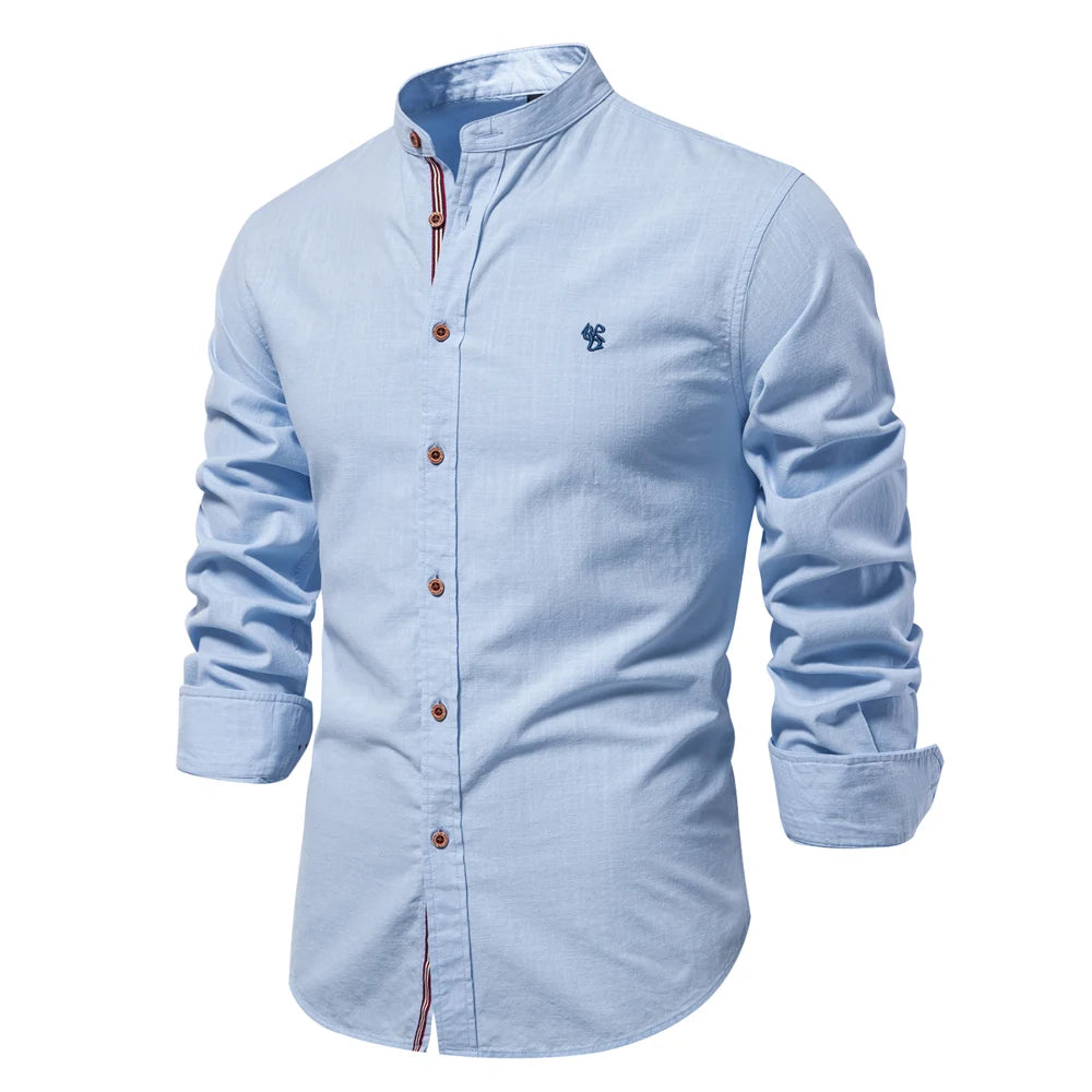 Lynett Lamar Men's 100% Cotton Long Sleeve Casual Shirt — Solid Colour Broadcloth
