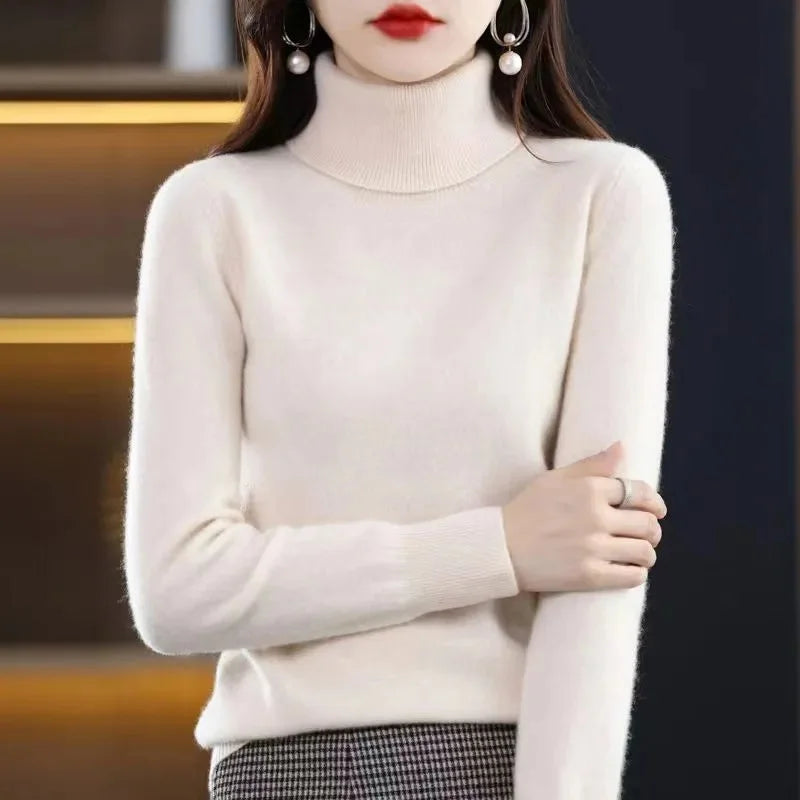Women Sweater 2023 Autumn Winter Cashmere Turtleneck Warm Knitwear Casual Solid Bottoming Shirt Fashion Knit Pullovers Sweater