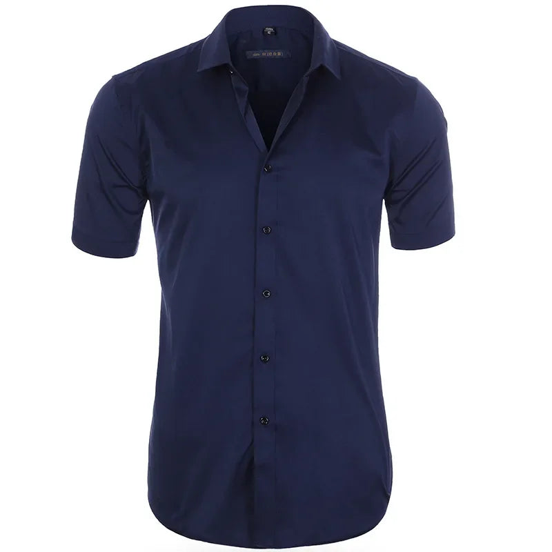 Men's Slim Fit Stretch Long Sleeve Dress Shirt — Square Collar Elegant Business Social