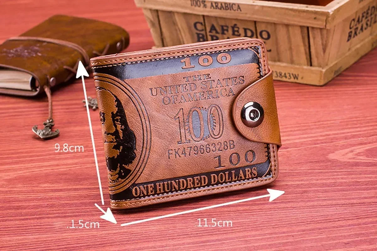 Fashion Wallets With 100 US Dollar Pattern Wallet Male Leather Photo Card Holder Large Capacity