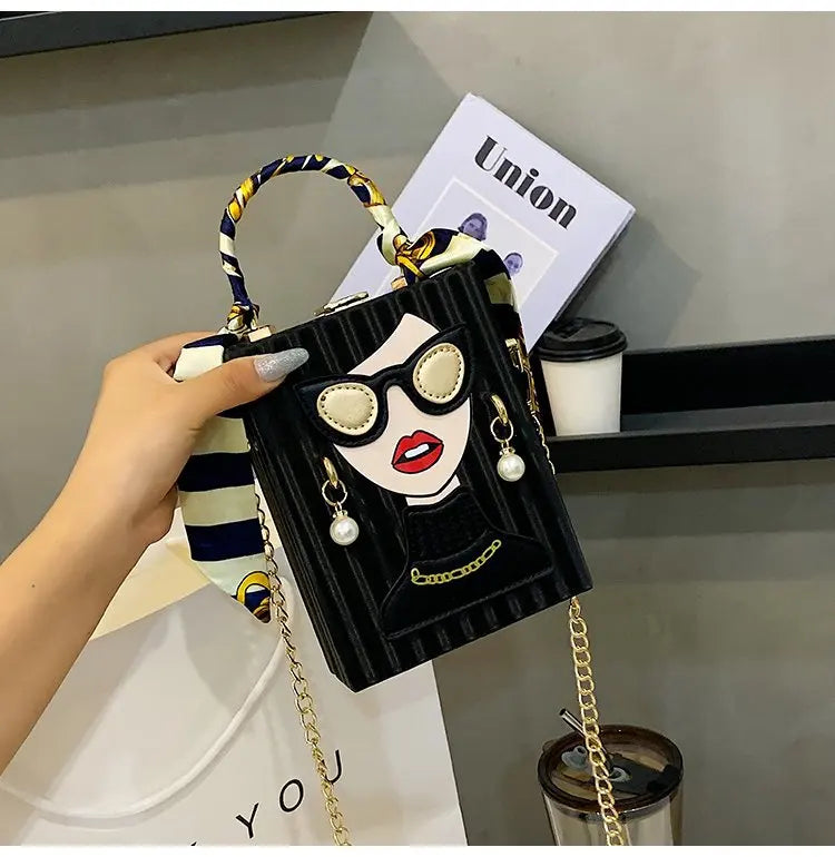 Woman Purses and Handbags Beauty Women Shoulder Bag Scraf Pearl Decorated Party Bag Funny Clutch Bag Crossbody Bag