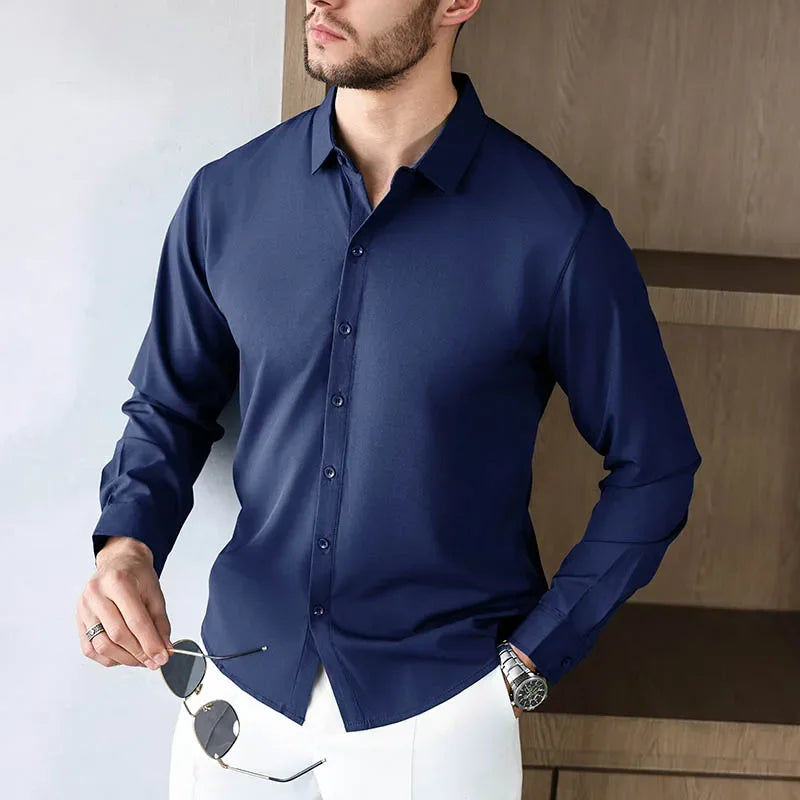 Lynett Lamar Men's Smart Casual Stretch Shirt — Wrinkle-Free Long Sleeve