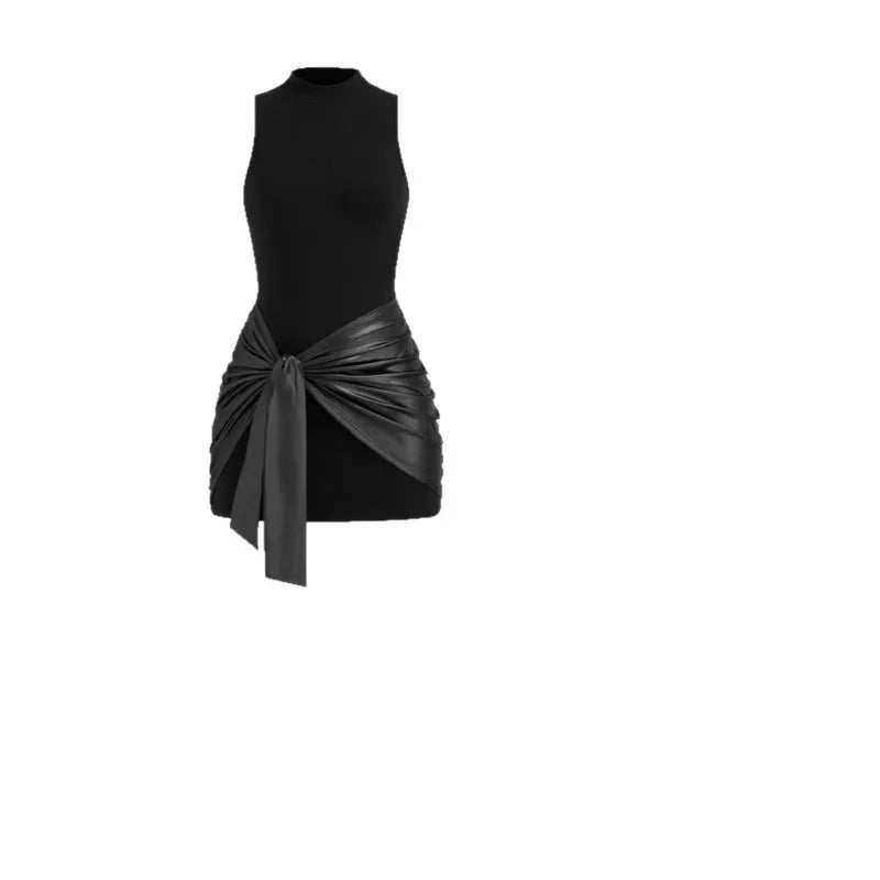 Mini Dress Dresses 2025 Woman Vestidos Slim Simple Style Solid Color Straps Round Neck Hot Girl Sleeveless Fashion Temperament